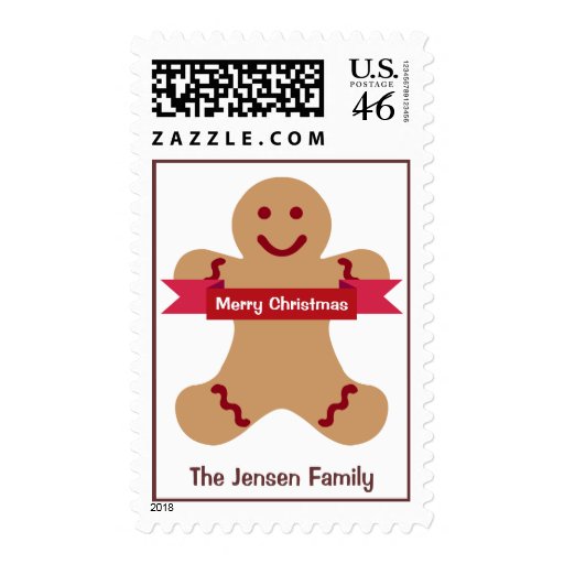 Brown gingerbread kid red banner holiday postage