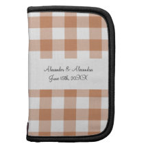 Brown gingham pattern wedding favors folio planner