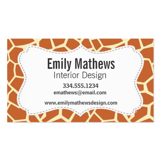 Brown Giraffe Pattern Business Card (front side)