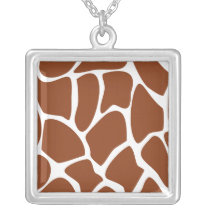 Brown Giraffe Print Pattern. Personalized Necklace
