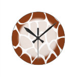 Brown Giraffe Print Pattern. Round Clocks