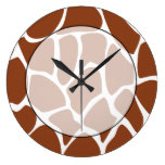Brown Giraffe Print Pattern. Round Wall Clocks