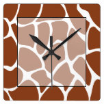 Brown Giraffe Print Pattern. Square Wallclock