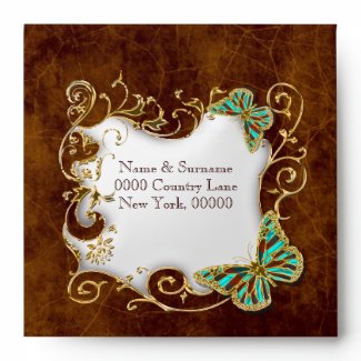 Brown gold butterfly wedding country rustic envelopes