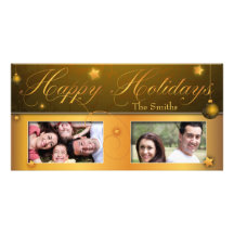 Brown Gold Christmas Bulb Happy Holiday Photo Card