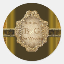 Brown gold envelope wedding seal round stickers