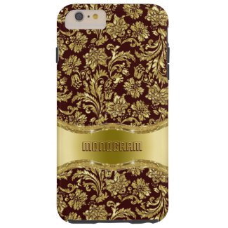Brown & Gold Metallic Floral Damasks-Customized Tough iPhone 6 Plus Case