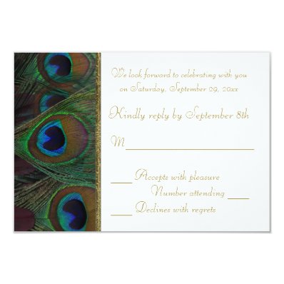 Brown, Gold Peacock Feathers RSVP Card