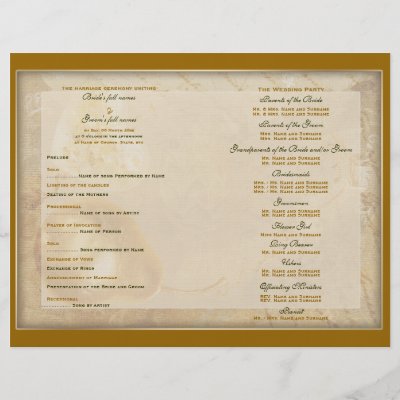 Brown gold vintage wedding program wedding custom flyer by mensgifts