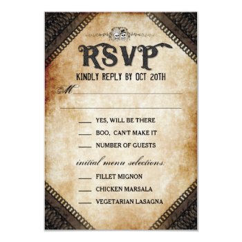 Brown Gothic Halloween Skeleton Matching Menu Rsvp 3.5x5 Paper Invitation Card by juliea2010 at Zazzle