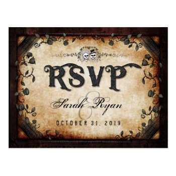Brown Gothic Halloween Skeletons Matching Rsvp Postcard by juliea2010 at Zazzle