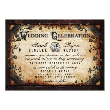 Brown Gothic Halloween Skeletons Wedding Invite by juliea2010 at Zazzle