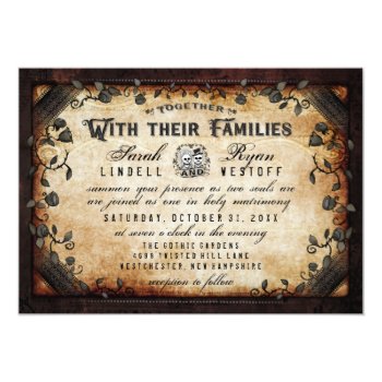 Brown Gothic Skeletons Wedding "together With" 5x7 Paper Invitation Card by juliea2010 at Zazzle