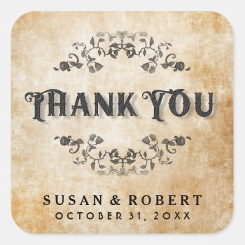 Brown Gothic Vintage Matching Wedding Thank You Square Sticker by juliea2010 at Zazzle