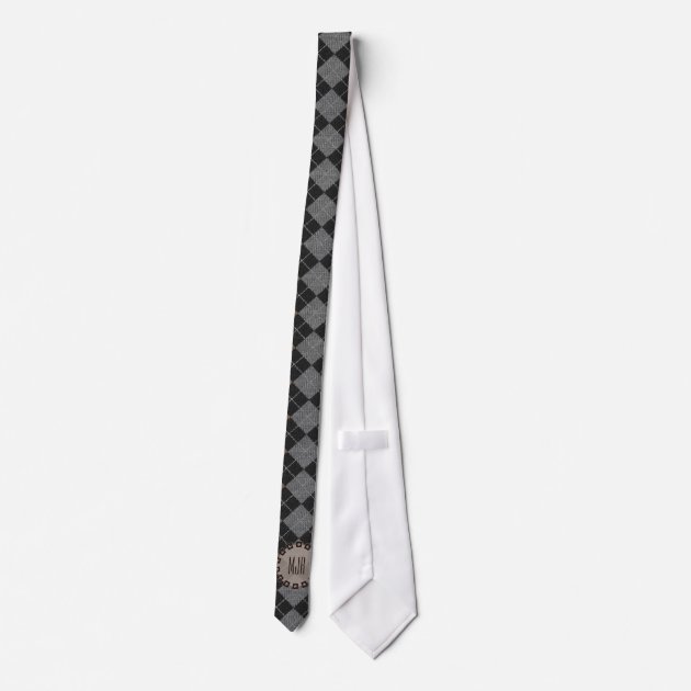 Brown, Gray and Black Argyle Print | Monogram Tie 3/3