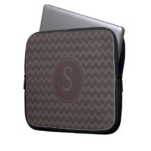 Brown Gray Chevron Pattern with Monogram Computer Sleeve