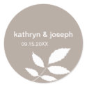 Brown gray modern leaves name wedding favor label sticker