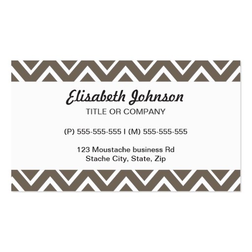 Brown gray whimsical zigzag chevron pattern business card templates (back side)