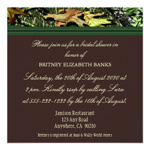 Brown Green Camo Wedding Bridal Shower Invitations