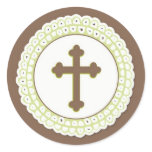 Brown/Green Cross Round Sticker