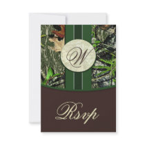 Brown & Green Monogram Camo Wedding RSVP Cards Custom Invitations