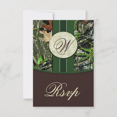 Brown & Green Monogram Camo Wedding RSVP Cards Custom Invitations