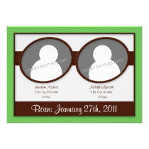 Brown Green Twins Birth Announcements