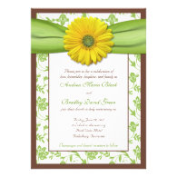 Brown, Green, Yellow Damask Wedding Invitation