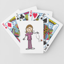 Brown Hair Female Stick Figure Nurse Poker Cards