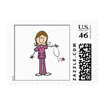 Brown Hair Female Stick Figure Nurse Postage Stamps