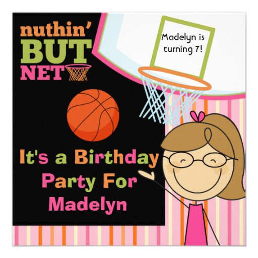 Brown Hair Girl Basketball Birthday Invite