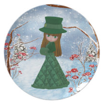 Brown Hair Girl, Christmas, Snow Plate