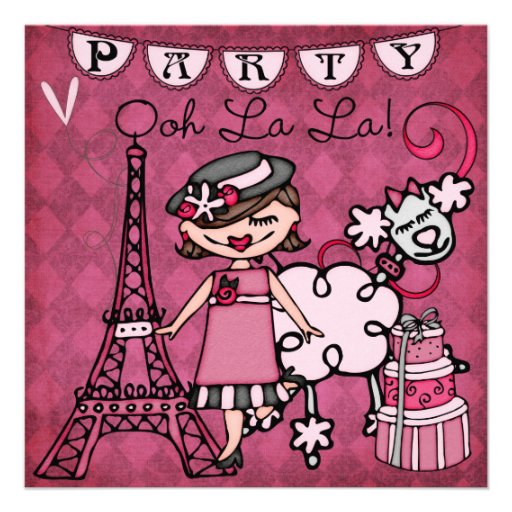 Brown Hair Girl Ooh La La Paris Birthday Invite