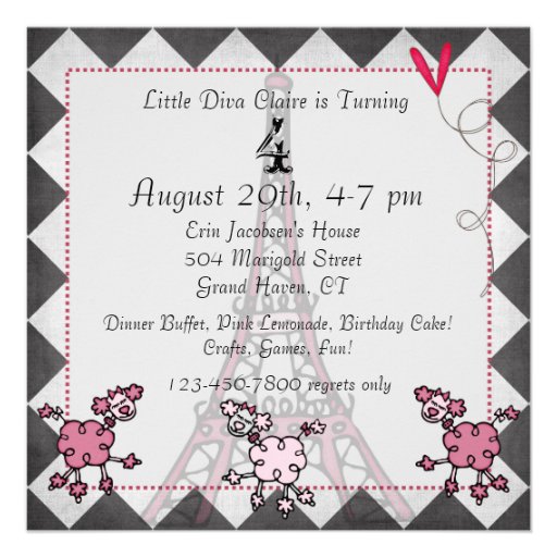 Brown Hair Girl Ooh La La Paris Birthday Invite