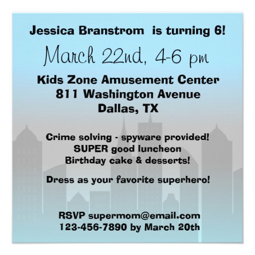 Brown Hair Girl Super Hero Birthday Invitation