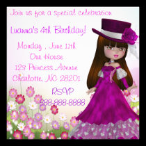 Brown Hair Princess Birthday Girls Invitation invitations