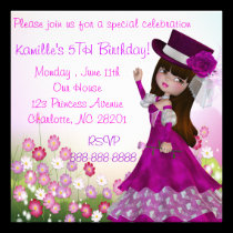 Brown Hair Princess Girl Birthday Girls Invitation invitations