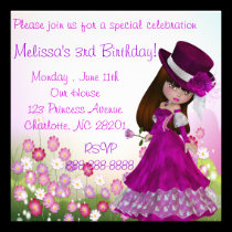 Brown Hair Princess Girl Birthday Girls Invitation invitations