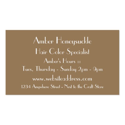 Brown Hair Salon Colorist Stylist Business Cards (back side)
