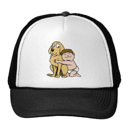 brown haired boy with big dog mesh hats