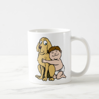 brown haired boy with big dog mug