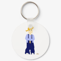 Brown Haired Grinning Farmie Blue Pants keychains by charactercraze Brown Haired Grinning Farmie Blue Pants keychains