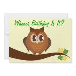 Brown Hoot Owl Birthday Party Invitation