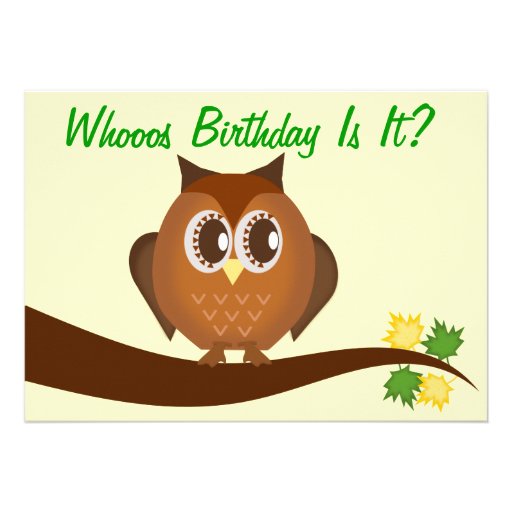 Brown Hoot Owl Birthday Party Invitation