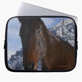 Brown horse in winter laptop computer sleeve