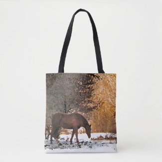 Brown Horse in Winter Snow Animal Tote Bag