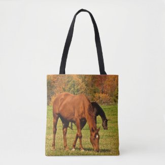 Brown Horses in Autumn Animal Tote Bag