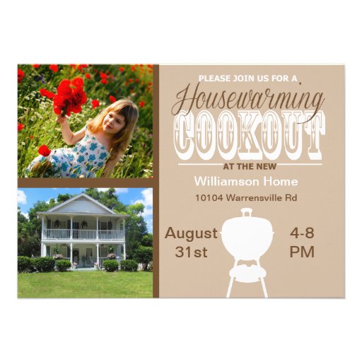 Brown Housewarming Cookout Invitation (front side)