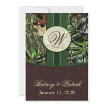 Brown & Hunter Green Camo Wedding Invitations