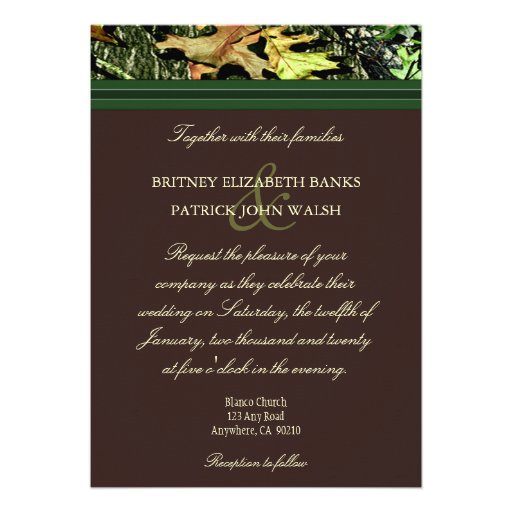 Brown & Hunter Green Camo Wedding Invitations